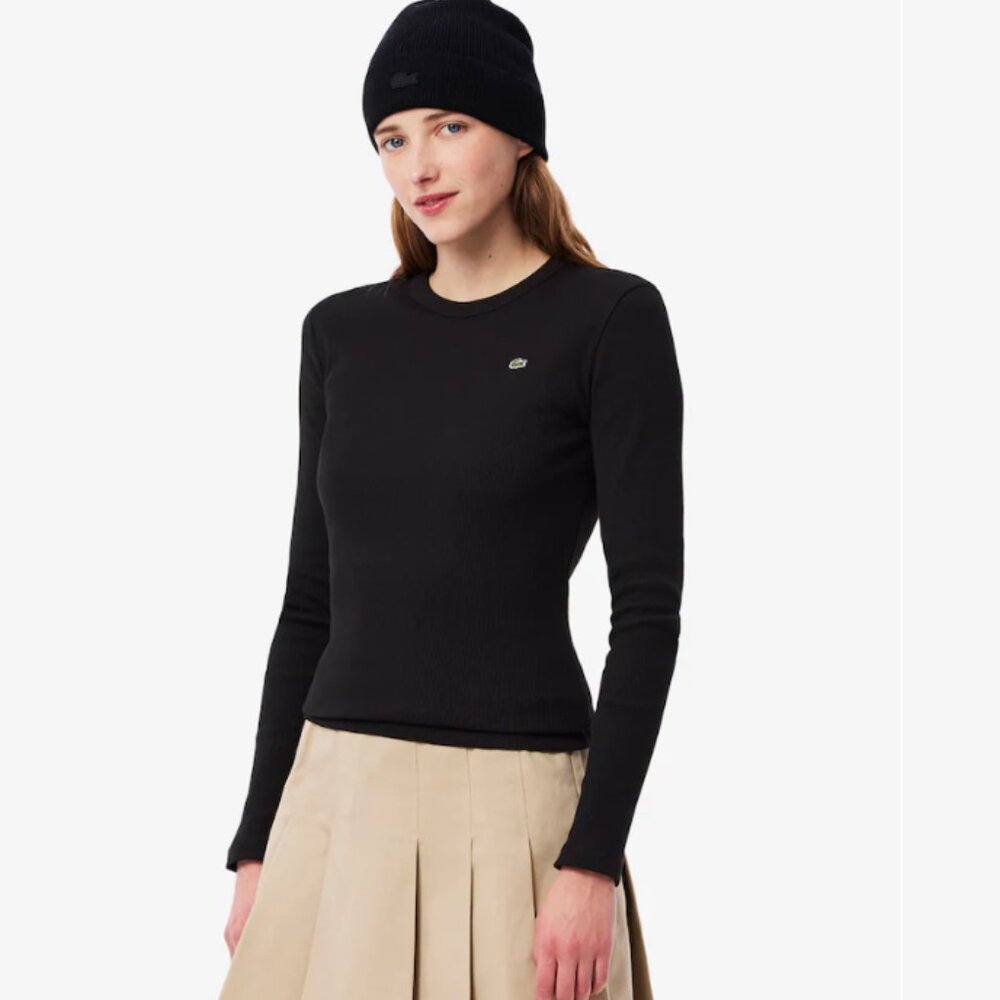Lacoste Women's Slim Fit Ribbed Cotton T-Shirt - Black 34/XS